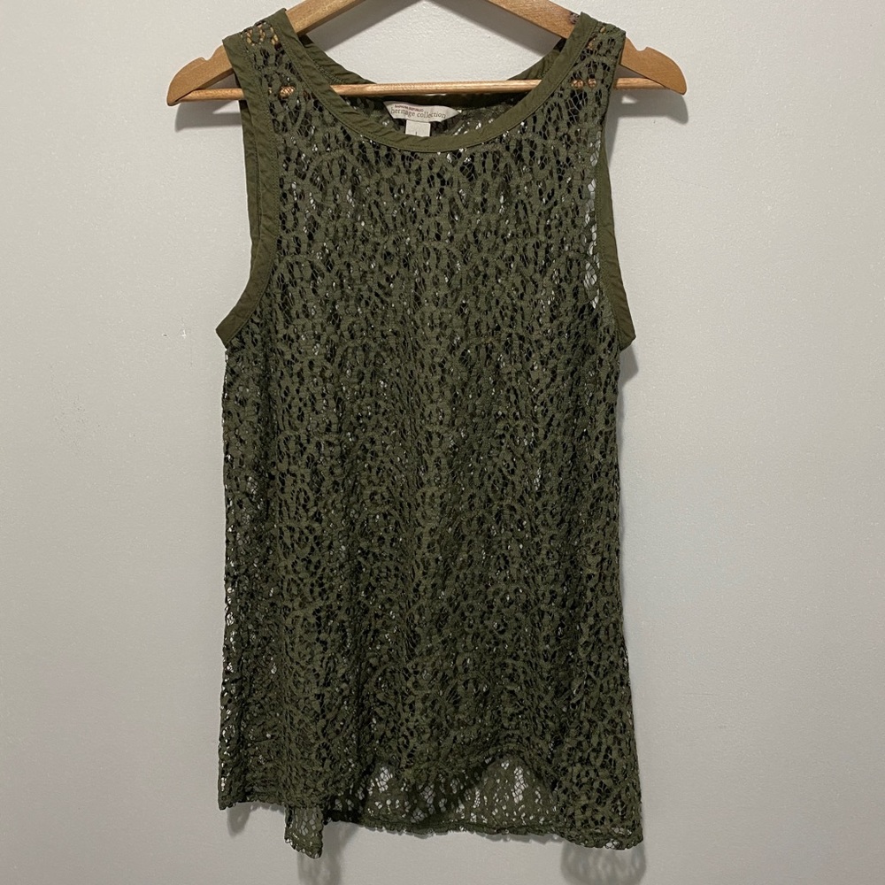 Banana Republic Green Lace Top, Size Large